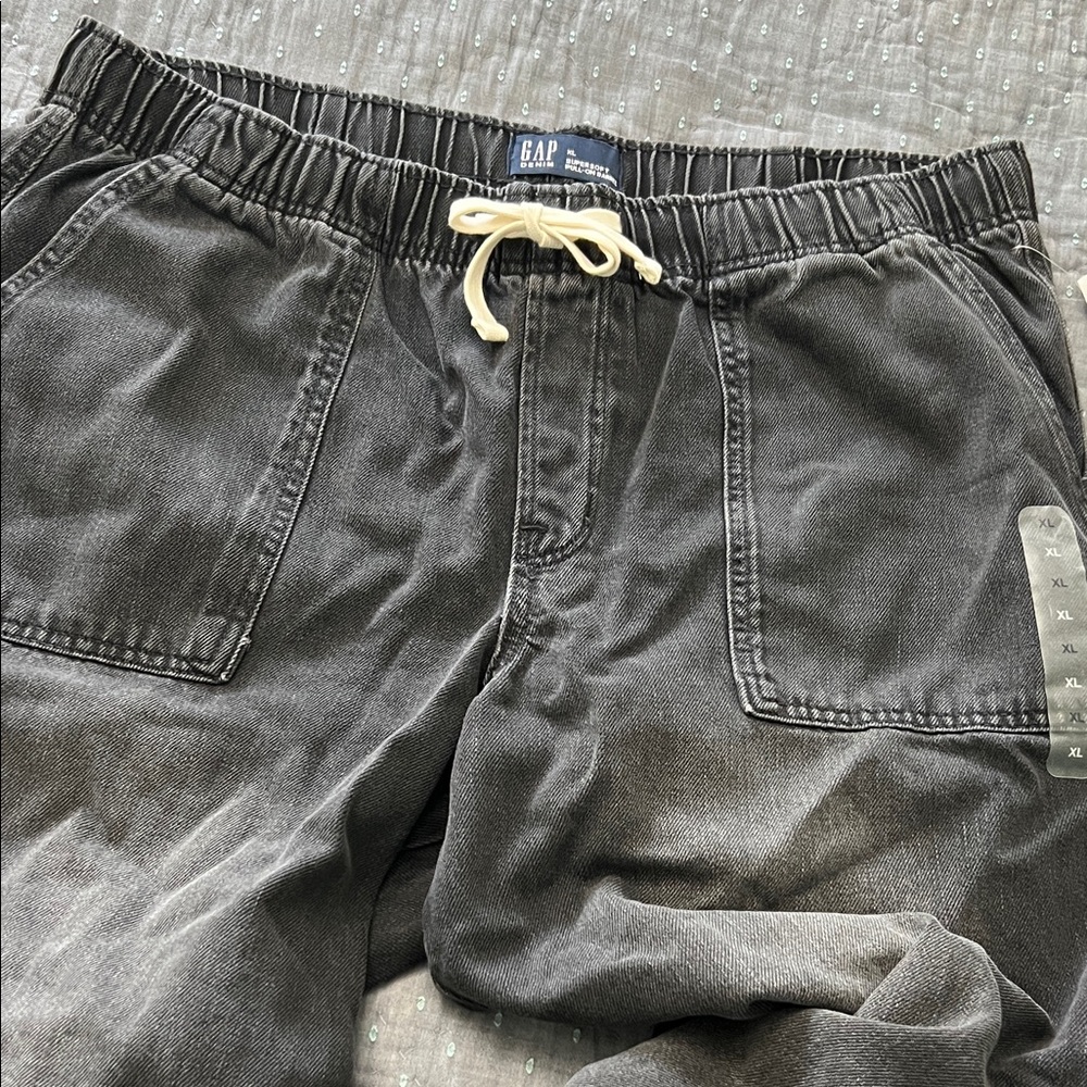 GAP Super Soft Pull On Barrel Jeans Pants sz XL 16 Black Wash NWT Elastic Waist